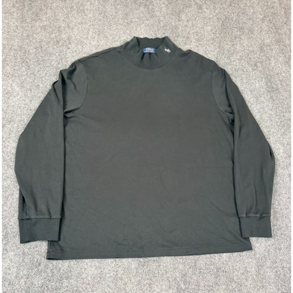Polo Ralph Lauren Shirt Mens Black Cotton Mockneck Shirt Pony Logo Neck Size XL
